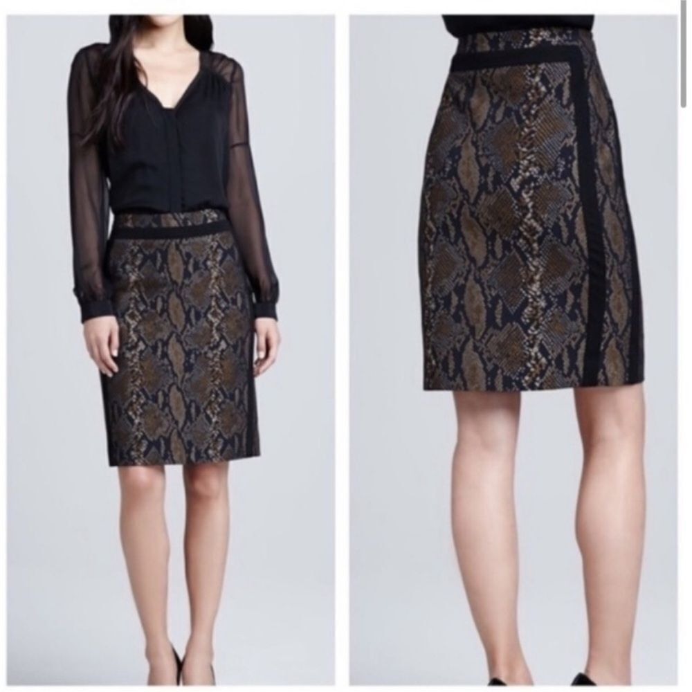 DIANE VON FURSTENBERG | Marta Python Print Black/Brown Skirt Women’s Size 4